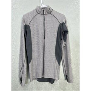 Houdini Mid Base Pullover Womens Small Grey White Grid 1/4 Zip Thumbholes Eco‎